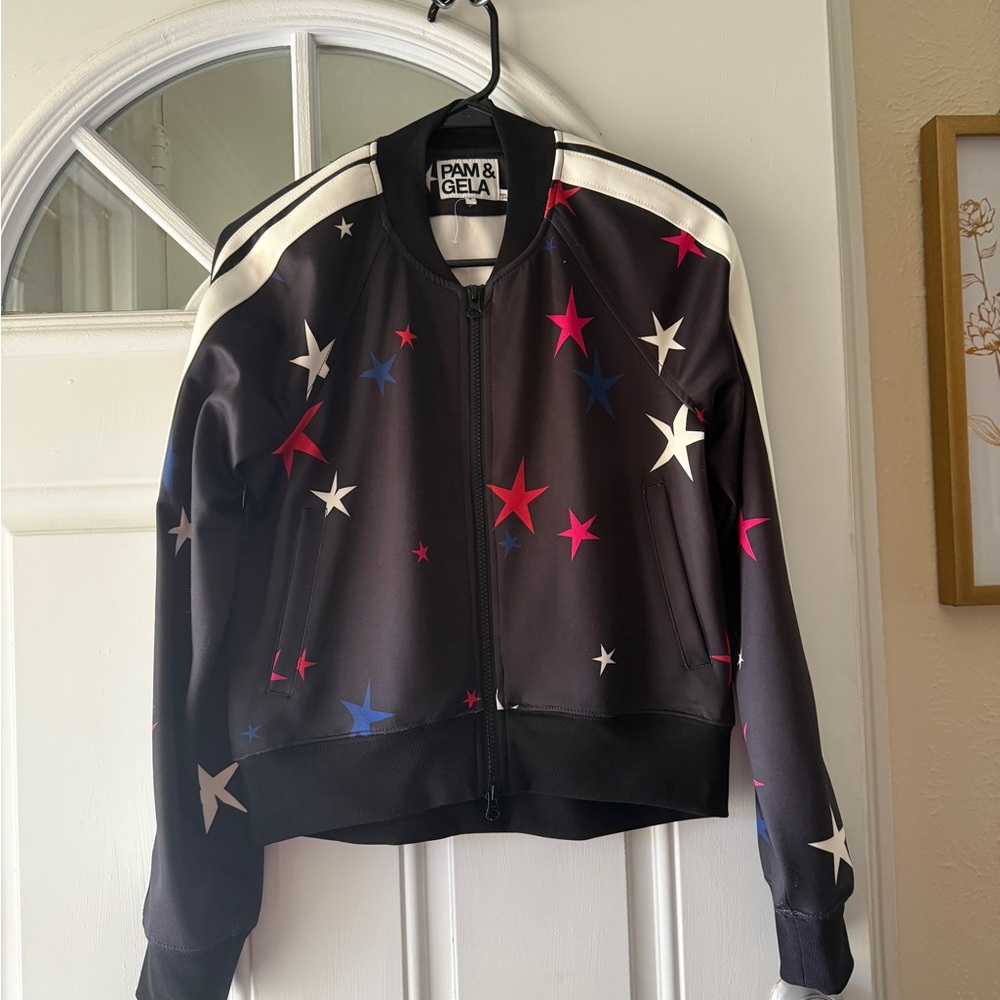 Pam & Gela Multicolor cropped star jacket, full zipper, size small